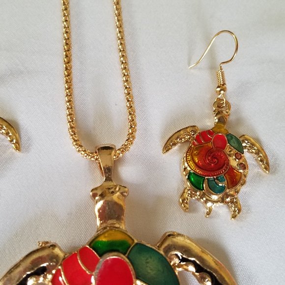 🐢🌻Colorful Turtle (Enamel) with Matching Earrings - NWOT🌻🐢 - Picture 5 of 12